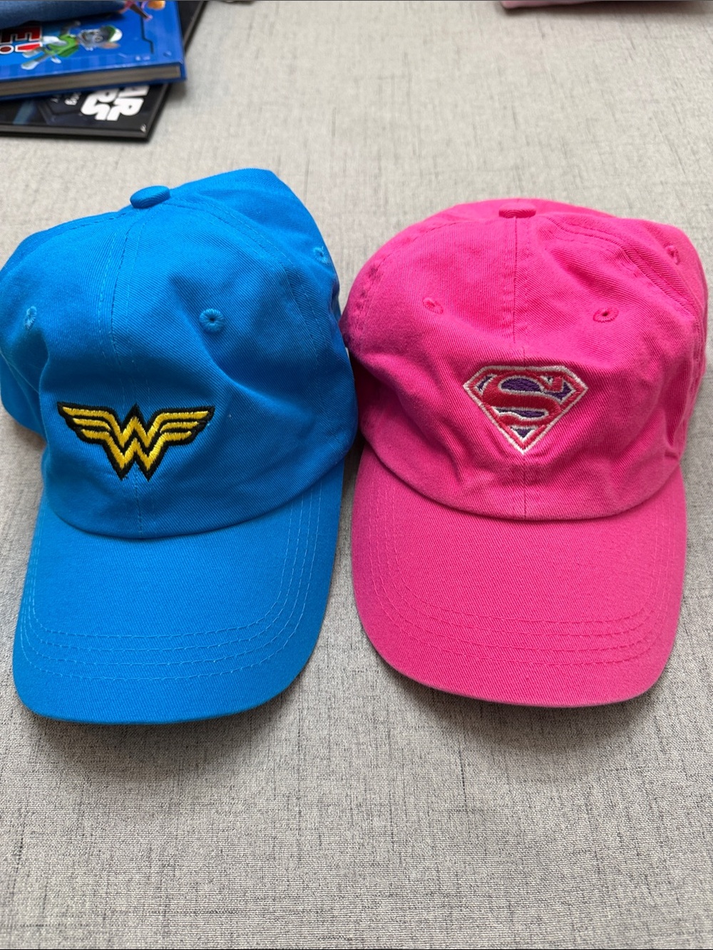 Kids Wonder Woman and Pink Supergirl Baseball Caps